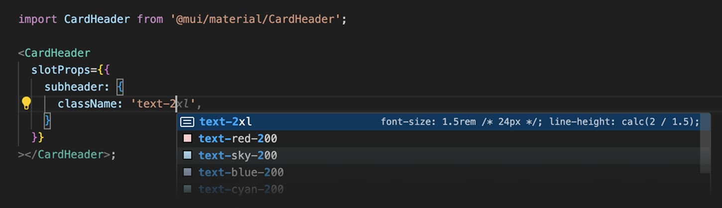 A preview of Tailwind CSS Intellisense